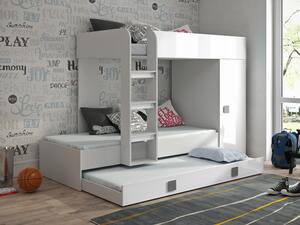 Detská poschodová posteľ s úložným priestorom Lena- biela - šedé úchyty
