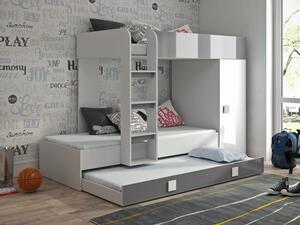 Detská poschodová posteľ s úložným priestorom Lena - biela/šedá