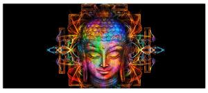 Obraz - Busta Budhu v neónových farbách (120x50 cm)