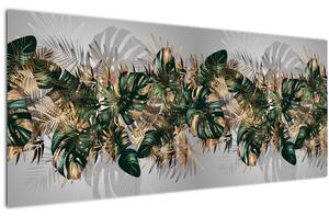 Obraz - Zlato-zelené tropické listy (120x50 cm)