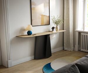 DELIFE Konzolový stolík Edge zaoblený 180×40 cm keramika Laminam® sabbia dubová farba Livos kov čierna
