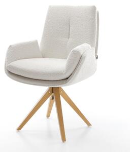 DELIFE Jedálenská stolička Clea-Flex bouclé bielo-krémová drevená podstava hranatá prírodná 180° otočná