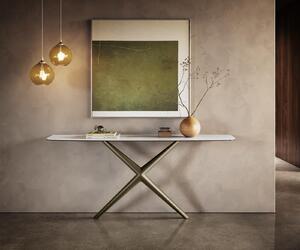 DELIFE Konzolový stolík Edge zaoblený 180×40 cm keramika onyx perla Estelo kov titánová farba