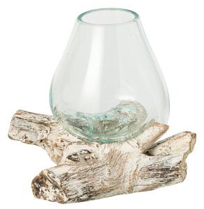 Sklenená váza z recyklovaného skla na dreve Gamal White L - 20*20*20 cm - J-Line by Jolipa