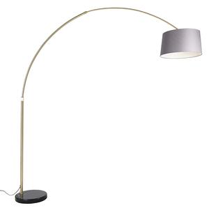 Oblúková lampa mosadz s mramorovým textilným tienidlom sivá 45 cm - XXL