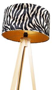 Stojacia lampa drevená s látkovým tienidlom zebra 50 cm - Tripod Classic