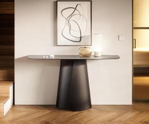 DELIFE Konzolový stolík Edge zaoblený 140×40 cm keramika betón sivá Livos kov čierna