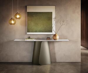 DELIFE Konzolový stolík Edge zaoblený tvar 180×40 cm keramika Onyx Pearl Livos kov titánová farba