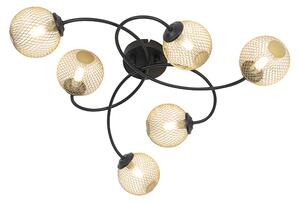 Moderné stropné svietidlo čierne so zlatými 6-svetlami - Athens Wire