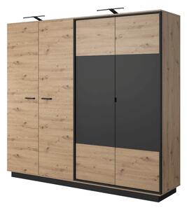 Šatníková pántová skriňa NASO 220 cm, dub remeselný + čierna Druh: S LED
