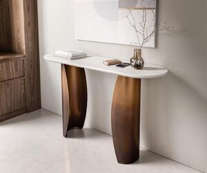 DELIFE Konzolový stolík Solena 135x40 cm mramor biela kov zlatá Fusion Finish