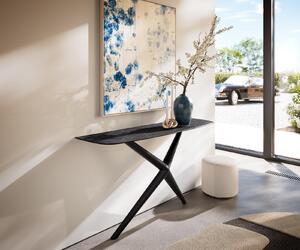 DELIFE Konzolový stolík Edge zaoblený 140×40 cm keramika Laminam® Nero Greco antracit Estelo kov čierna