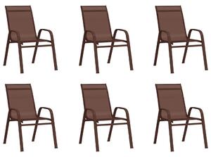 Stohovateľné záhradné stoličky 6 ks hnedé textilénová látka