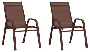 Stohovateľné záhradné stoličky 2 ks hnedé textilénová látka