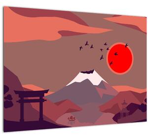 Sklenený obraz - Ilustrácie hory Fuji (70x50 cm)