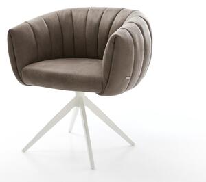 DELIFE Jedálenská stolička Jada-Flex mikrovlákno taupe vintage krížová podstava široká biela 360° otočná hojdacia funkcia vrecková pružina
