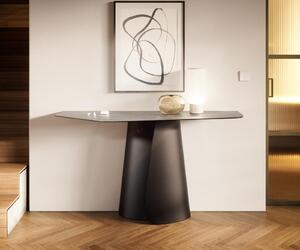 DELIFE Konzolový stolík Edge polygonálny 140×50 cm keramika betónová sivá Spios kov čierna