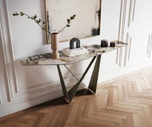 DELIFE Konzolový stolík Edge polygonálny 180×50 cm keramika patagonia leštená Spios kov efektfinish titánová