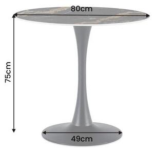Dizajnový moderný okrúhly jedálenský stôl Ceramia v čiernej farbe s keramickou mramorovou doskou a kovovou nohou 80 cm