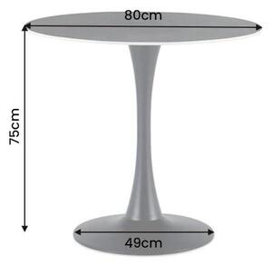 Industriálny čierny jedálenský stôl Ceramia Gris s okrúhlou keramickou doskou so sivým mramorovým dizajnom a kovovou nohou 80 cm