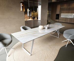 DELIFE Jedálenský stôl Edge 300×100 cm keramika onyx perla kov skosený biela