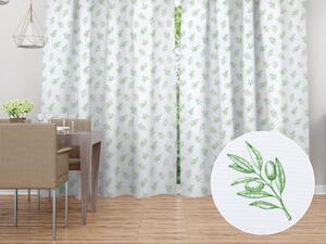 Biante Dekoračný záves TF-113 Zelené olivové vetvičky na bielom 140x140 cm