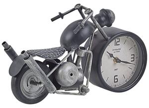 Stojace hodiny čierna biela strieborná železo sklo MDF tvar motorky dekoratívne hodiny na stôl moderný vintage štýl obývačka spálňa