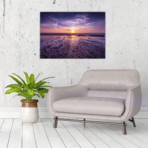 Sklenený obraz pláže - západ slnka (70x50 cm)