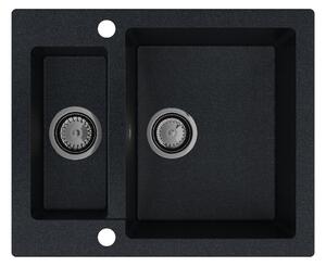 Sink Quality Ferrum, kuchynský granitový drez 605x495x210 mm + čierny sifón, čierna škvrnitá-BROCADE, SKQ-FER.B.5KBO.XB
