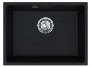 Sink Quality Crypton 60, kuchynský granitový drez 535x400x205 mm + chrómový sifón, čierna škvrnitá, SKQ-CRY.B.1KBO.60.X