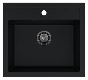 Sink Quality Ferrum, kuchynský granitový drez 565x510x205 mm + čierny sifón, čierna, SKQ-FER.C.1K60.XB