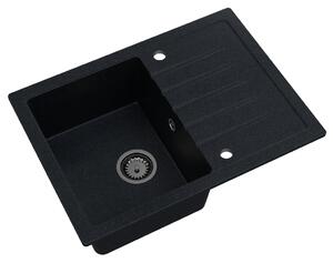 Sink Quality Titanite, kuchynský granitový drez 680x495x215 mm + čierny sifón, čierna škvrnitá-Brocade, SKQ-TIT.B.1KKO.XB