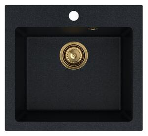 Sink Quality Ferrum 50, kuchynský granitový drez 490x450x195 mm + zlatý sifón, brocade, SKQ-FER.B.1K50.XG