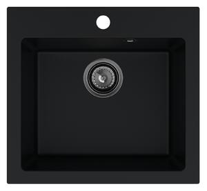 Sink Quality Ferrum 50, kuchynský granitový drez 490x450x195 mm + čierny sifón, čierna, SKQ-FER.C.1K50.XB