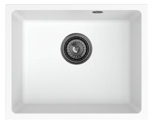 Sink Quality Crypton 55, kuchynský granitový drez 460x375x205 mm + čierny sifón, biela, SKQ-CRY.W.1KBO.55.XB