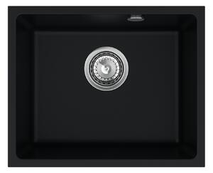 Sink Quality Crypton 55, kuchynský granitový drez 460x375x205 mm + chrómový sifón, čierna, SKQ-CRY.C.1KBO.55.X