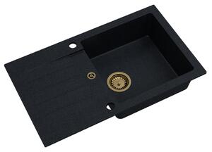 Sink Quality Natalie, kuchynský granitový drez 770x450x170 mm + zlatý sifón, čierna škvrnitá-BROCADE, SKQ-NAT.B.1KDO.XG