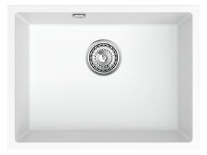 Sink Quality Crypton 60, kuchynský granitový drez 535x400x205 mm + chrómový sifón, biela, SKQ-CRY.W.1KBO.60.X