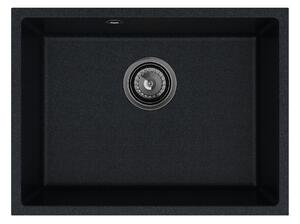 Sink Quality Crypton 60, kuchynský granitový drez 535x400x205 mm + čierny sifón, čierna škvrnitá, SKQ-CRY.B.1KBO.60.XB