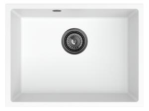 Sink Quality Crypton 60, kuchynský granitový drez 535x400x205 mm + čierny sifón, biela, SKQ-CRY.W.1KBO.60.XB