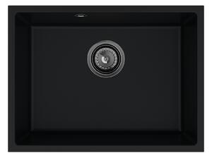 Sink Quality Crypton 60, kuchynský granitový drez 535x400x205 mm + čierny sifón, čierna, SKQ-CRY.C.1KBO.60.XB