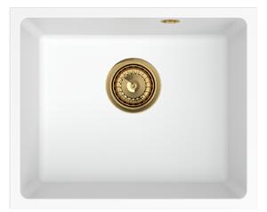 Sink Quality Crypton 55, kuchynský granitový drez 460x375x205 mm + zlatý sifón, biela, SKQ-CRY.W.1KBO.55.XG