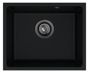 Sink Quality Crypton 55, kuchynský granitový drez 460x375x205 mm + čierny sifón, čierna, SKQ-CRY.C.1KBO.55.XB
