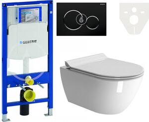 AKCE/SET/LIVERO Geberit - Predstenová inštalácia pre závesné WC, výška 1,12 ms tlačidlom Sigma 20, čierna/chróm lesk + PURA závesná WC misa, Swirlflu…