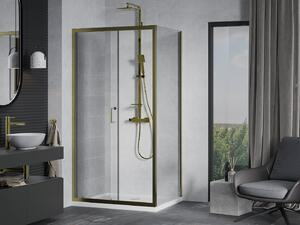 MEXEN - Apia sprchovací kút, posuvné dvere, 120 x 70 cm, transparentná, zlatá + vanička Flat, biela- 840-120-070-50-00-4010G