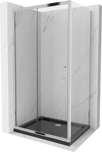 Mexen Apia sprchovací kút s posuvnými dverami 110 (dvere) x 90 (stena) cm, 5mm číre sklo, chrómový profil + čierna sprchová vanička s chrómovým sifónom, 840-110-090-01-00-4070