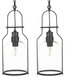 Závesná lampa čierny kov 166 cm číre sklo tienidlo stropné svietidlo v retro štýle