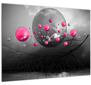 Sklenený obraz ružových abstraktných gulí (70x50 cm)