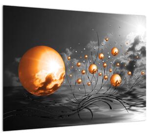 Sklenený obraz oranžových abstraktných gulí (70x50 cm)