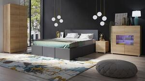 Spálňová zostava s posteľou 160x200 cm CHEMUNG - dub zlatý / šedá ekokoža